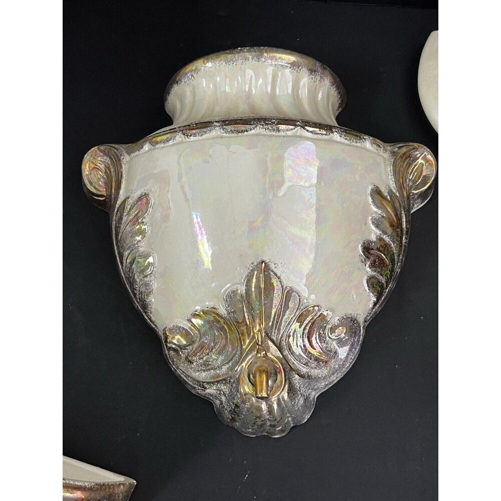 1956 Iridescent Ceramic Sconce W/ Gold Trim 18" LONG TOTAL - Picture 10 of 15